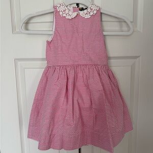 NWT Polo by Ralph Lauren Pink Striped Seersucker Dress with Lace Collar - 3T